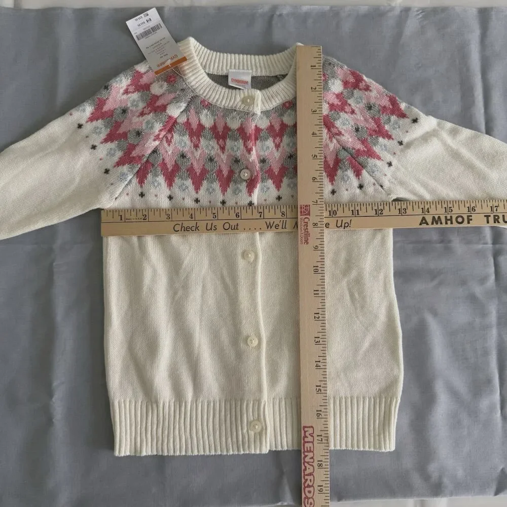 Gymboree Girls S 5/6 Fair Isle Cardigan Sweater Ivory Pink Gray Argyle 2015 NWT